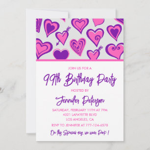 Pink Glam Heart Pattern 99th birthday invitations 