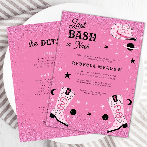 Pink Glam Last Bash in Nash Nashville Bachelorette Invitation