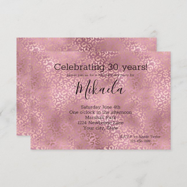 Pink Glam Leopard Print Invitation (Front/Back)