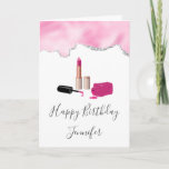  Pink Glam Lipstick &amp; Nail Polish Beauty Birthday Card