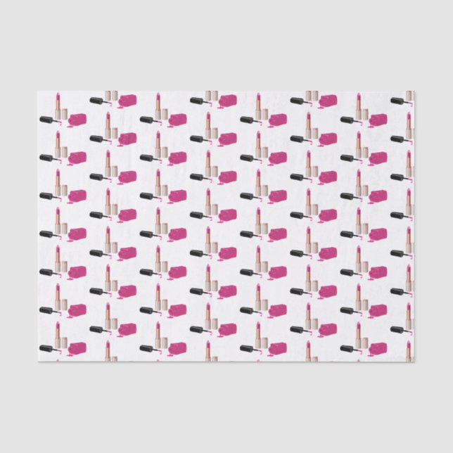 Pink Glam Lipstick & Nail Polish Beauty Pattern Tissue Paper (Front)