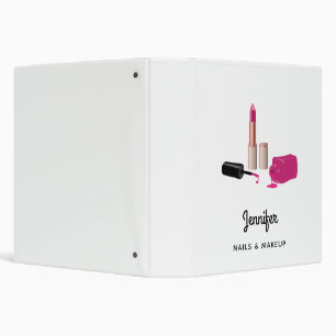 Pink Glam Lipstick & Nail Polish Beauty Themed 3 Ring Binder