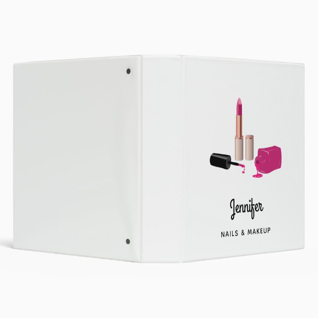 Pink Glam Lipstick & Nail Polish Beauty Themed 3 Ring Binder (Background)