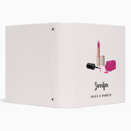 Pink Glam Lipstick &amp; Nail Polish Beauty Themed 3 Ring Binder