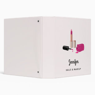 Pink Glam Lipstick & Nail Polish Beauty Themed 3 Ring Binder