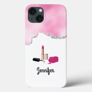 Pink Glam Lipstick & Nail Polish Beauty Themed iPhone 13 Case