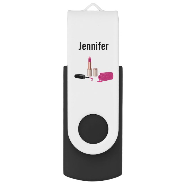 Pink Glam Lipstick & Nail Polish Beauty Themed Flash Drive (Front Vertical)