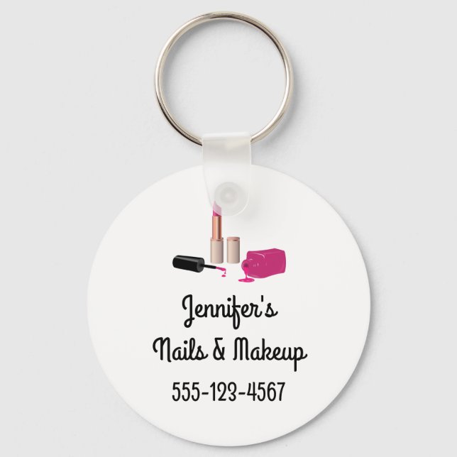 Pink Glam Lipstick & Nail Polish Beauty Themed Keychain (Front)