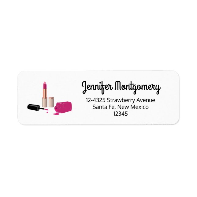 Pink Glam Lipstick & Nail Polish Beauty Themed Label (Front)