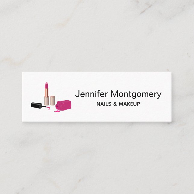 Pink Glam Lipstick & Nail Polish Beauty Themed Mini Business Card (Front)
