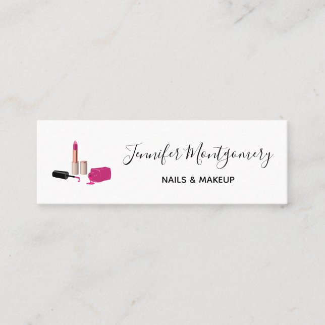 Pink Glam Lipstick & Nail Polish Beauty Themed Mini Business Card (Front)