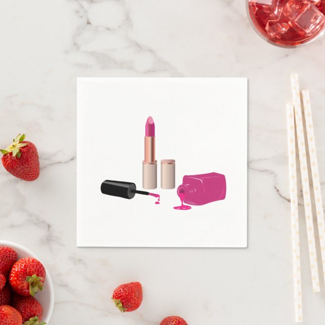 Pink Glam Lipstick & Nail Polish Beauty Themed Napkins (Insitu)