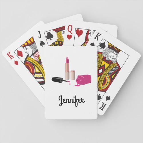 Pink Glam Lipstick  Nail Polish Beauty Themed Poker Cards