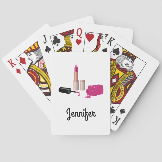 Pink Glam Lipstick & Nail Polish Beauty Themed Poker Cards (Back)