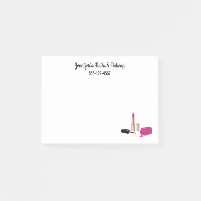 Pink Glam Lipstick & Nail Polish Beauty Themed Post-it Notes (Front)