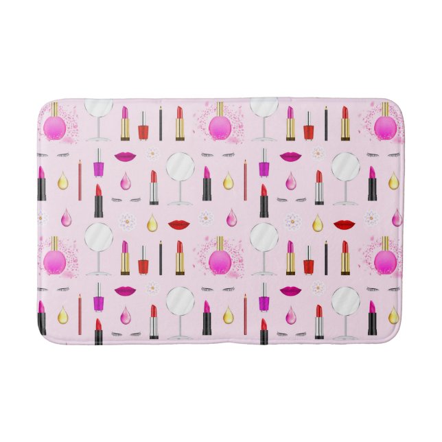 Pink Glam Makeup Pattern Bath Mat (Front)