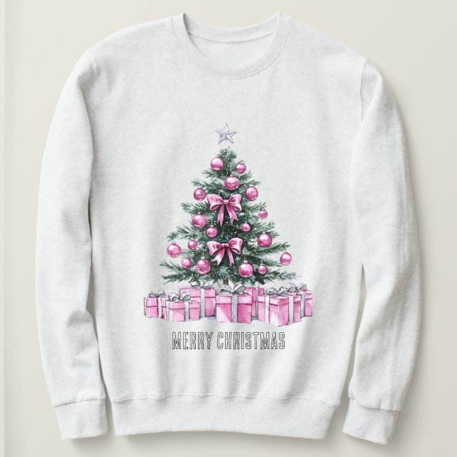 Pink Glam Ornaments Christmas Tree & Gifts Sweatshirt (Design Front)