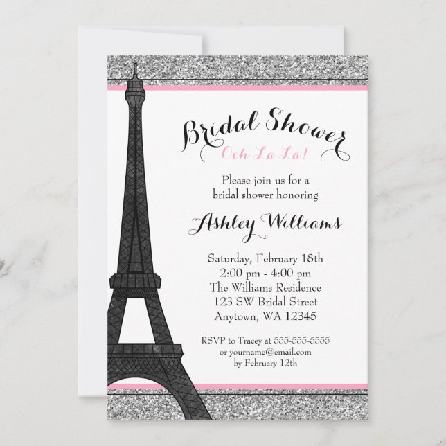 Pink Glam Paris Bridal Shower Invitation (Front)