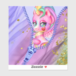 Pink Glam Pastel White Unicorn Peek-A-Boo Zipper Sticker
