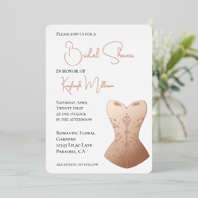 Pink Glam Pearl Two Hearts Bridal Shower Foil Invitation (Standing Front)