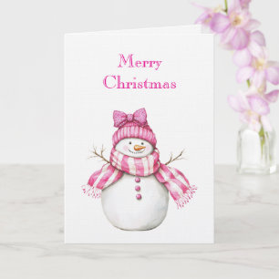 Pink Glam Snowman Snowwoman Christmas Card