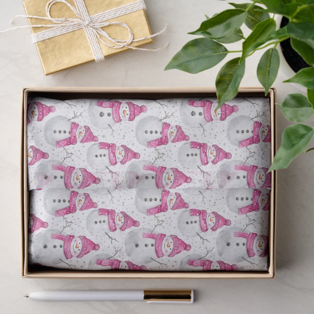 Pink Glam Snowman Snowwoman Christmas Tissue Paper (Gift)