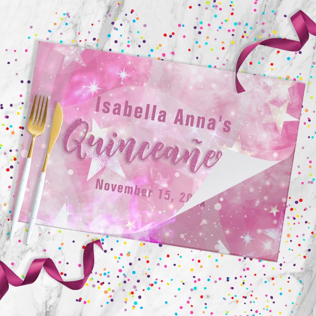 Pink Glam Starry Quinceañera Paper Placemat (Creator Uploaded)