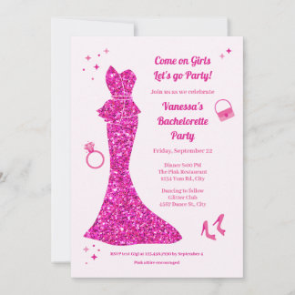 Pink Glamorous Dress Bachelorette Party Invitation
