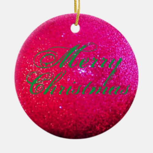 Pink Glamorous Merry Christmas Holiday  Ceramic Ornament