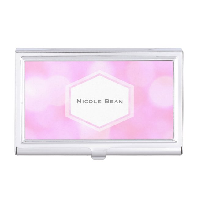 Pink Glamour Lights Chic Business Card Holder (Front)