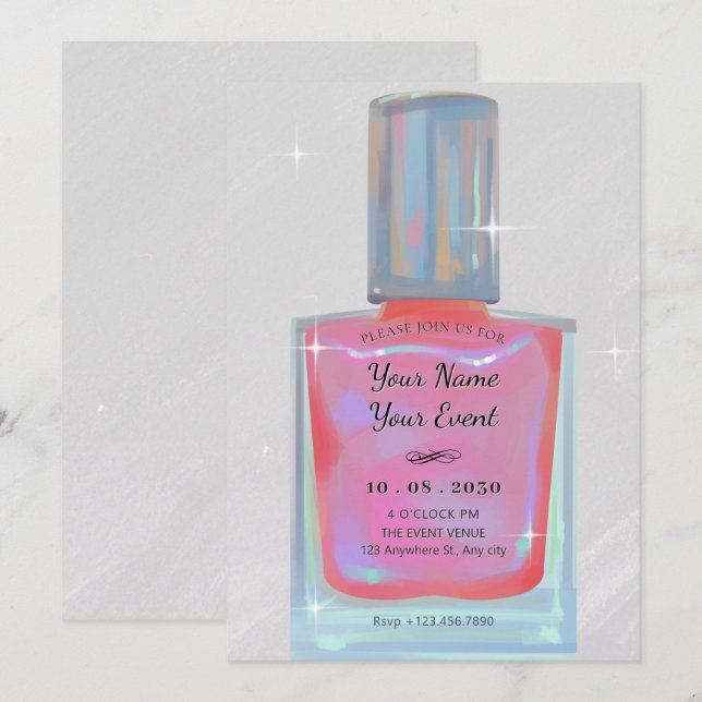 Pink glamour nail polish invitation (Front/Back)