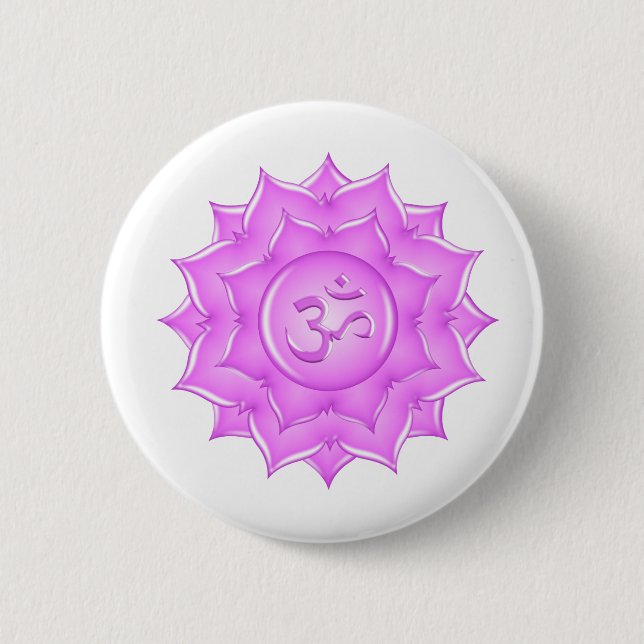 Pink Glass Lotus Flower Om Symbol Drawing Button (Front)