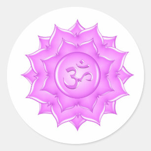 Pink Glass Lotus Flower Om Symbol Drawing Classic Round Sticker