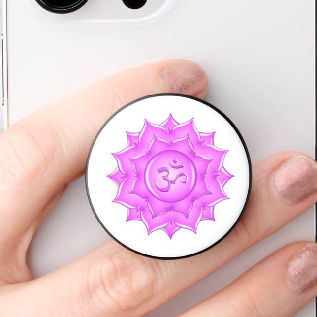 Pink Glass Lotus Flower Om Symbol Drawing PopSocket (Creator Uploaded)