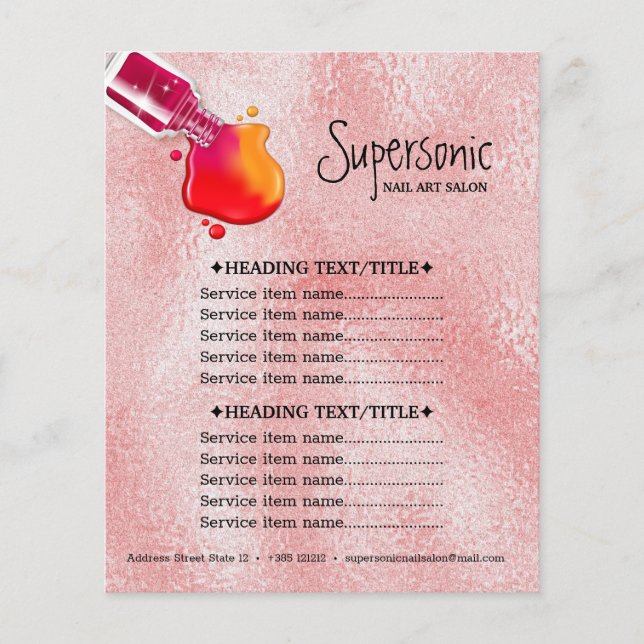 Pink glass texture polish nail art salon flyer (Front)