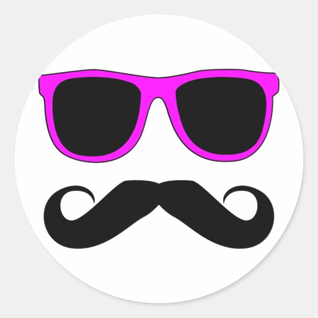 Pink Glasses Mustache Retro Classic Round Sticker (Front)