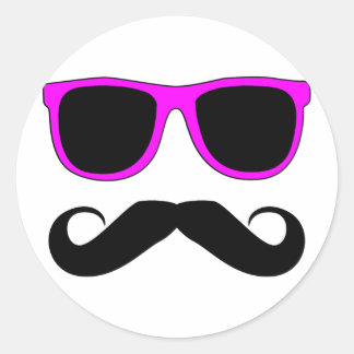 Pink Glasses Mustache Retro Classic Round Sticker