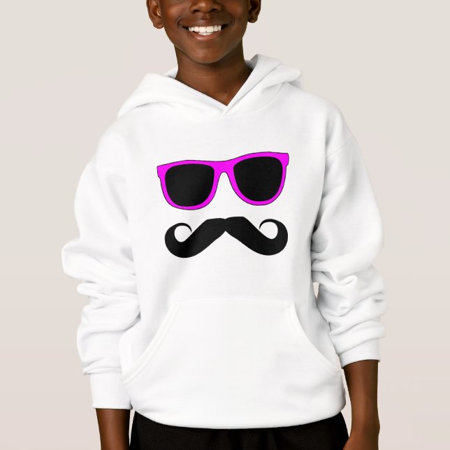 Pink Glasses Mustache Retro Hoodie (Front)