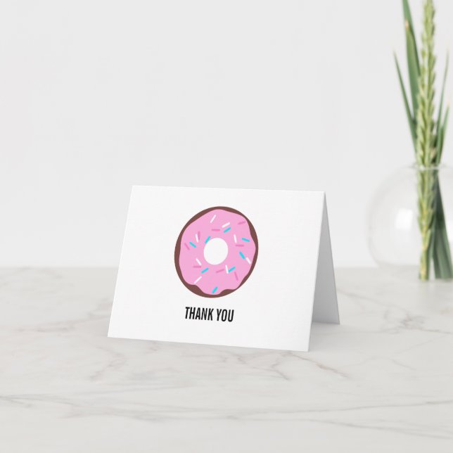 Pink Glazed Chocolate Donut Thank You Card (Front)