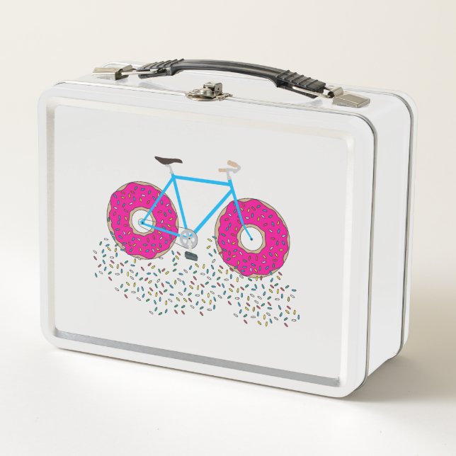 Pink Glazed Donut Wheels Bicycle with Sprinkles Metal Lunch Box (Front)