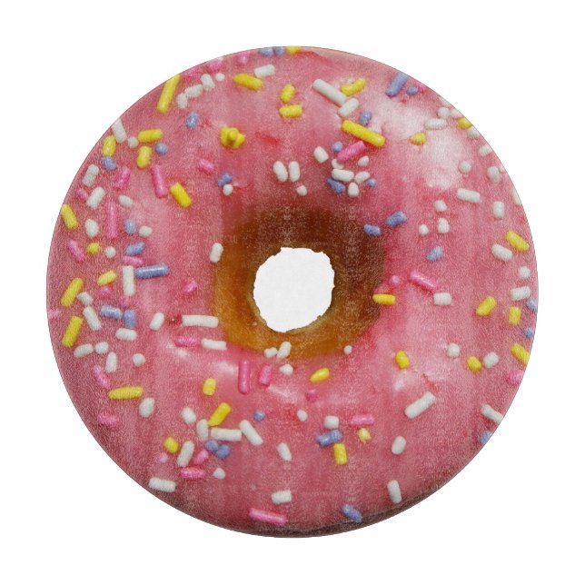 Pink glazed donut with sprinkles cutting board (Front)