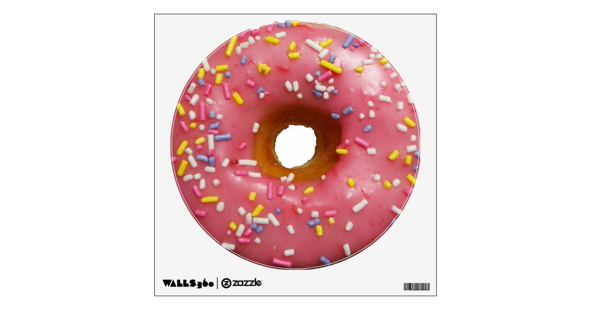 Pink glazed donut with sprinkles wall sticker | Zazzle