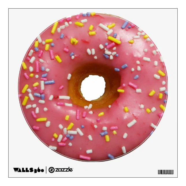 Pink glazed donut with sprinkles wall sticker | Zazzle