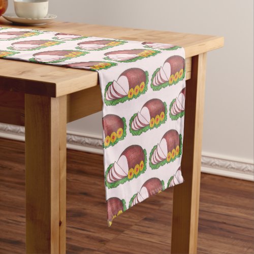 Pink Glazed Ham Christmas Easter Dinner Food Short Table Runner