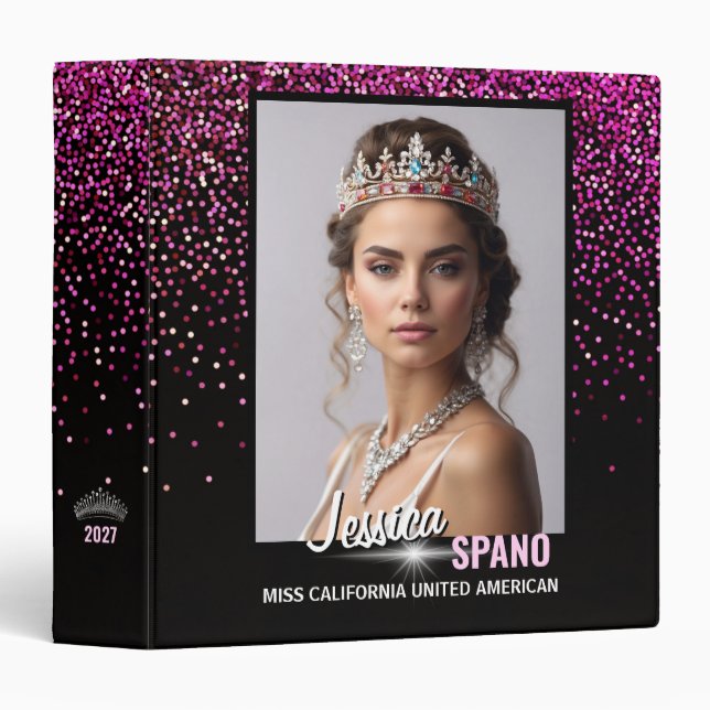 Pink Glimmer Cascade Monogram Pageant Notebook 3 Ring Binder (Front/Spine)