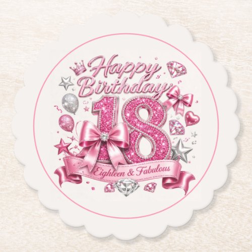 Pink Glitter 18th Birthday  Paper Coaster