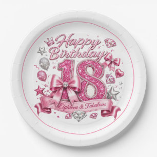 Pink Glitter 18th Birthday Paper Plates