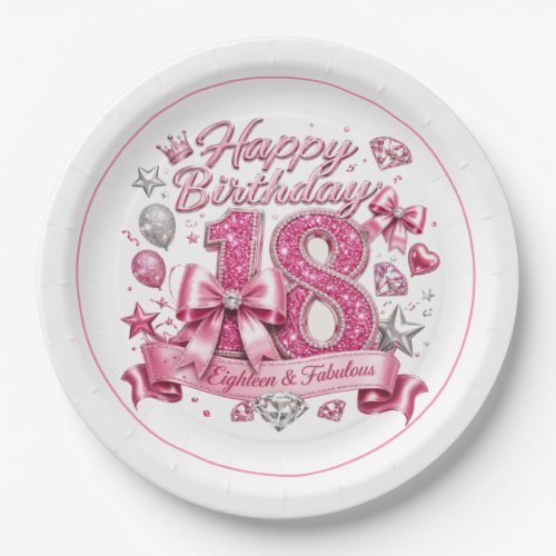 Pink Glitter 18th Birthday Paper Plates