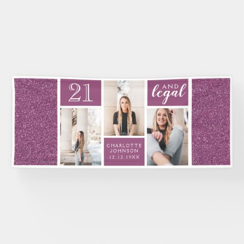 Pink Glitter 21 and Legal 21st Birthday Banner