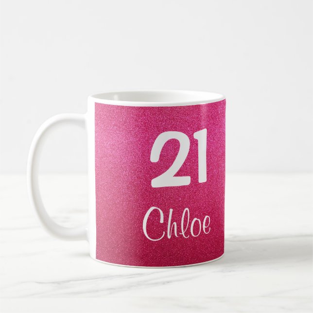 Pink Glitter 21st Birthday Mug (Customizable) (Left)